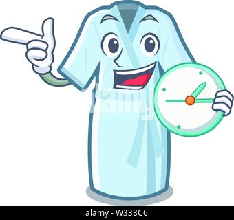 With clock bathrobe is placed above mascot table Stock Vector