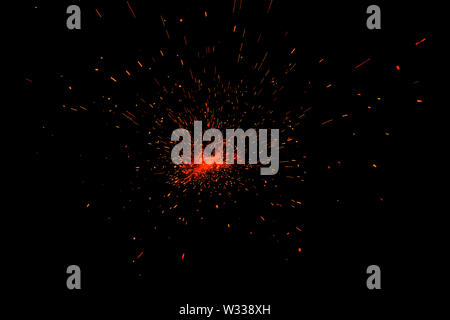 fire flames with sparks on black background Stock Photo