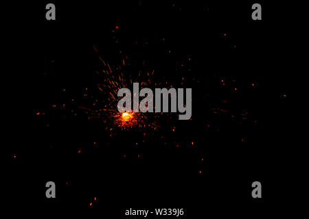 fire flames with sparks on black background Stock Photo