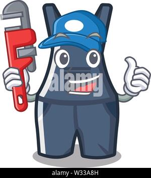 Plumber cartoon overalls are placed in bag Stock Vector