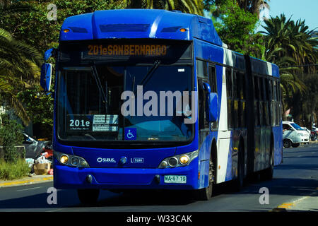 SANTIAGO, CHILE - OCTOBER 2014. A Transantiago bus in downtown Santiago Stock Photo