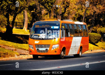 SANTIAGO, CHILE - OCTOBER 2014: A Transantiago bus in La Reina Stock Photo