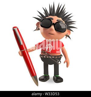Rotten punk rocker with spikey hair sings into the microphone, 3d ...
