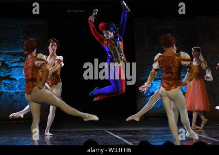 Tunis, Tunisia. 11th July, 2019. Ballet show 'Swan Lake' is performed by the St. Petersburg Ballet of Russia during the 55th International Carthage Festival in Tunis, Tunisia, July 11, 2019. Credit: Adele Ezzine/Xinhua/Alamy Live News Stock Photo