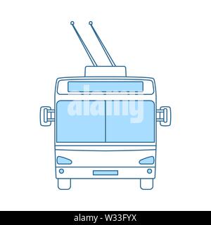 Trolleybus Icon. Thin Line With Blue Fill Design. Vector Illustration. Stock Vector
