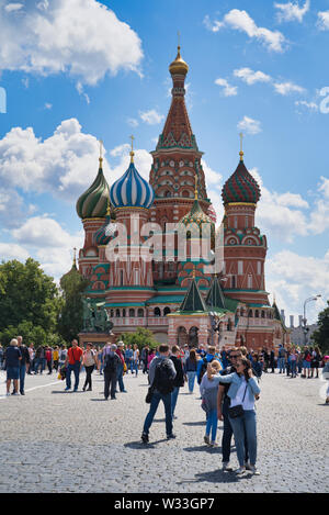 Moscow, Russia - JULY 06, 2019: St. Basil's Cathedral with multicolored domes Stock Photo
