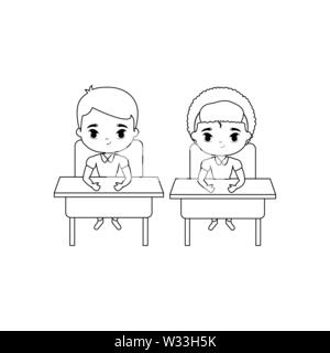 little students seated in school desks vector illustration design Stock Vector