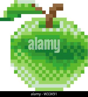 Apple Pixel Art 8 Bit Video Game Fruit Icon Stock Vector