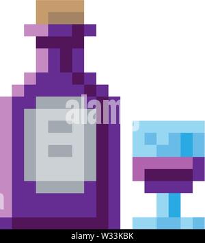 Wine Bottle Glass 8 Bit Video Game Art Icon Stock Vector