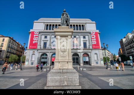 Madrid, Spain - June 21, 2019: Today the Teatro Real opera is one of the great theaters of Europe hosting large productions involving leading internat Stock Photo