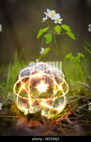 Magic crystal ball atom in nature for summer fantasy imagery Stock Photo