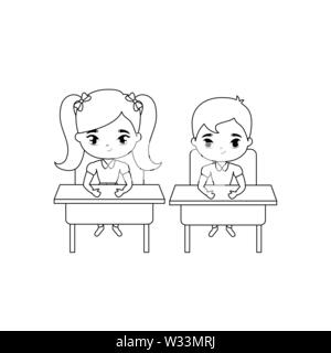 little students seated in school desks vector illustration design Stock Vector
