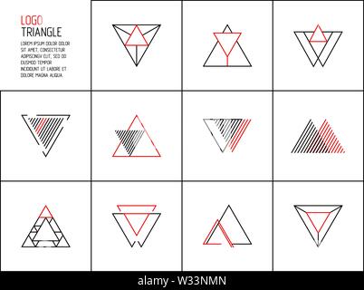 Set minimalistic trendy logos. Stylish vector line icon emblems for design. Simple creative geometric signs collection with red and black colors. Stock Vector