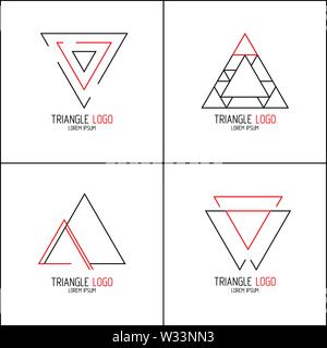 Set minimalistic trendy logos. Stylish vector line icon emblems for design. Simple creative geometric signs collection with red and black colors. Stock Vector