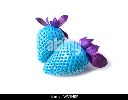 Closeup Surreal Pop Art Styled of Fresh Strawberry on Its Pile in Turquoise Blue and Violet Colored Stock Photo