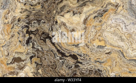 Yellow marble pattern with black inclusions. Abstract texture and background. 2D illustration Stock Photo