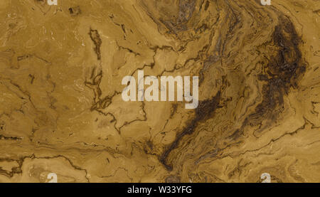Yellow marble pattern with black veins. Abstract texture and background. 2D illustration Stock Photo