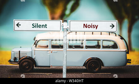 Street Sign the Direction Way to Silent versus Noisy Stock Photo