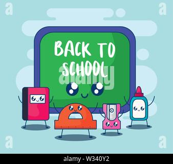 board with set supplies school kawaii style vector illustration design Stock Vector