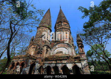 The eighteenth-century Sonarang Twin Temple, located at Sonarang village in the Tongibari Upazila of Munshiganj, Bangladesh. Stock Photo