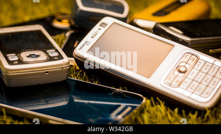 Selection of old mobile cell phones from the mid 2000's before the introduction of Smartphones Stock Photo