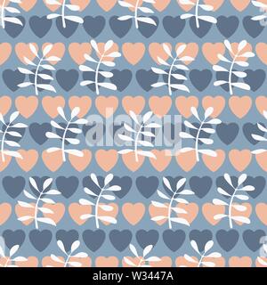seamless striped attern with hearts and leaves Stock Vector