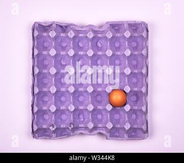 purple protective tray for raw chicken eggs with cells, top view Stock Photo