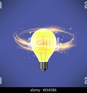 Glass Bulb on Dark Blue Blurred Background Stock Vector