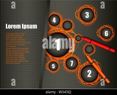 Vector business black abstract background with photorealistic paper decoupage, colored crayons and room for your text and logo Stock Vector