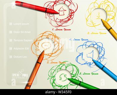 Vector multicolored abstract background with colored realistic crayons and room for text Stock Vector