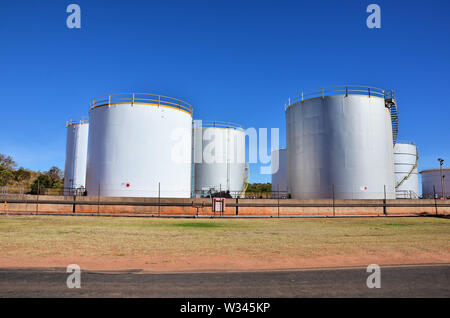 Huge oil tanks under blue sky Stock Photo