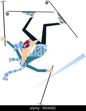 Skier man isolated illustration. Falling down cartoon skier man isolated on white illustration Stock Vector