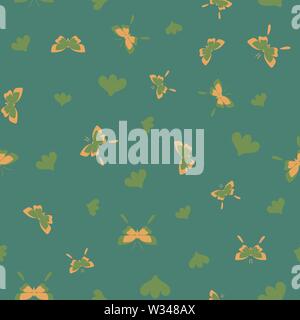 seamless ditsy vector pattern with butterflies and simple floral shapes Stock Vector
