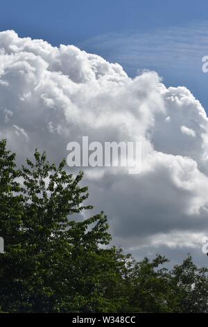 White cummulus  clouds on a bright blue sky  summers day Stock Photo