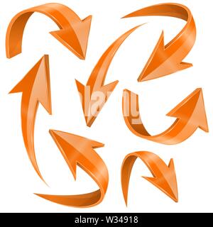 Orange arrows set. Curved icons collection Stock Vector