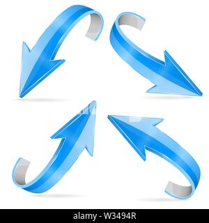 Blue arrows set. Curved icons collection. Vector 3d illustration Stock Vector