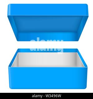 Blue open gift box. Realistic carton mock up. Vector illustration Stock Vector