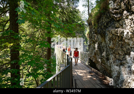 Neuschwanstein Casle near the village of Hohenschwangau in Germany. Inspiration for Walt Disney's fairy tale castle at Disneyland. Mary's Bridge. Stock Photo