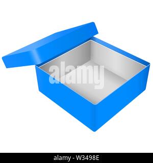 Blue open gift box. Realistic carton mock up. Vector illustration Stock Vector