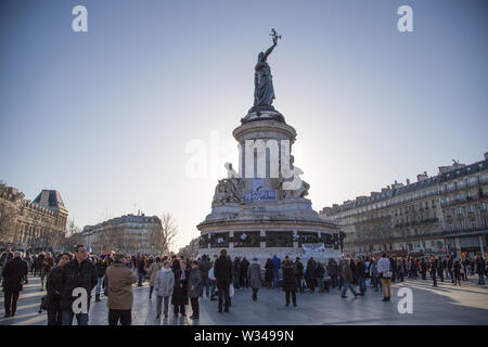 Paris, France - January 11, 2015: the Je Suis Charlie demonstration at Paris, in respect to the victims of the terrorist attack Stock Photo