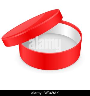 Round red hat box. Open empty carton. Vector illustration Stock Vector