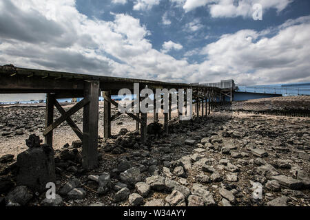 Canvey Island beach facing into the River Thames estuary a few miles upstream from the sea, Essex, England, UK Stock Photo