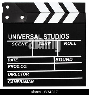 Clapper board isolated on white with clipping path. Stock Photo
