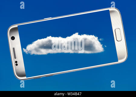Cloud on a smartphone screen, cloud computing Stock Photo