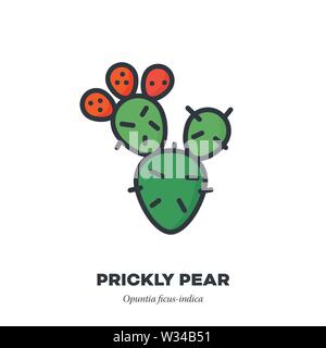 Prickly pear fruit icon, outline with color fill style vector illustration, cactus with three fruit Stock Vector