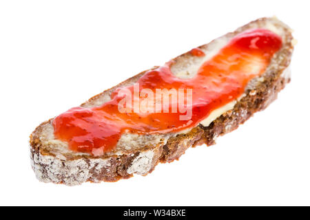 A strawberry jam sandwich isolated on white background Stock Photo
