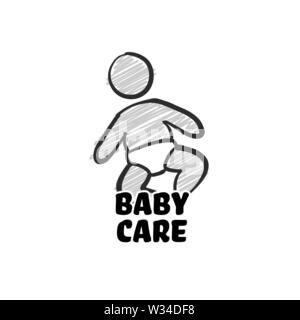 Baby Care Icon. Hand-drawn logo symbol for t-shirt prints and online marketing. Stock Vector