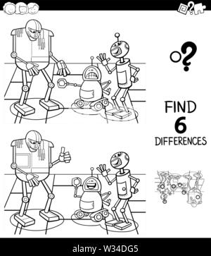 differences educational game with robots coloring book page Stock ...