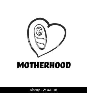 Motherhood icon. Hand-drawn logo symbol for t-shirt prints and online marketing. Stock Vector
