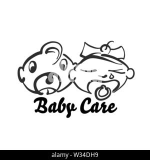 Funny baby care icon. Hand-drawn logo symbol for t-shirt prints and online marketing. Stock Vector